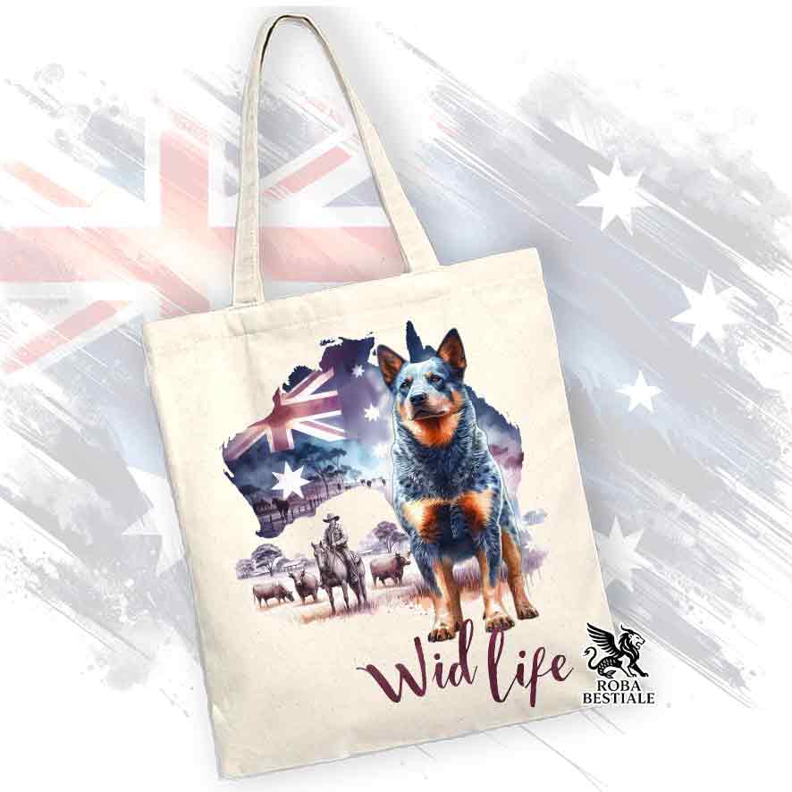 Borsa Tote Bag, stampata con un Australian Cattle Dog, grafica Australian Wild Life