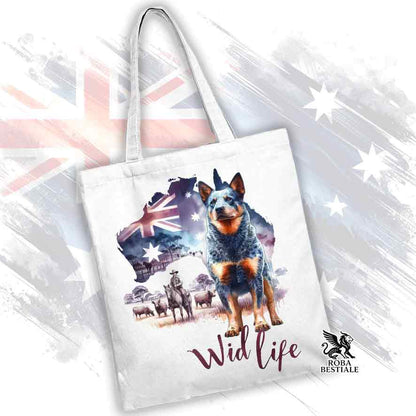 Borsa Tote Bag, stampata con un Australian Cattle Dog, grafica Australian Wild Life