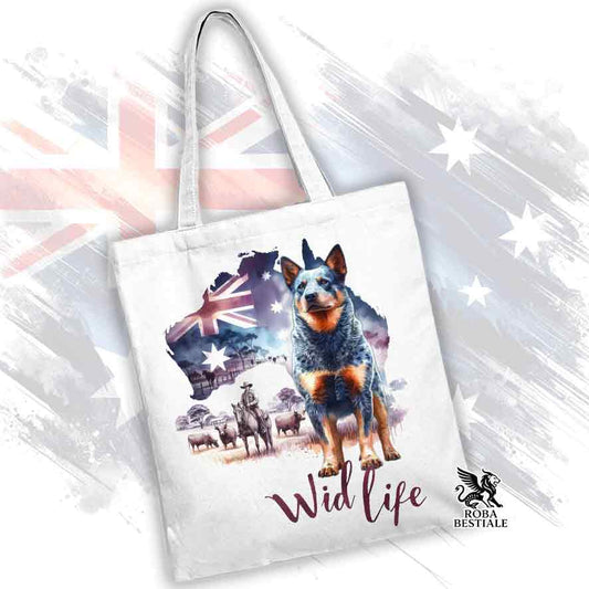 Borsa Tote Bag, stampata con un Australian Cattle Dog, grafica Australian Wild Life