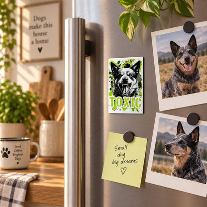 Calamita in MDF con la stampa di un Australian Cattle Dog. Idea regalo per amanti dei cani, da Roba Bestiale