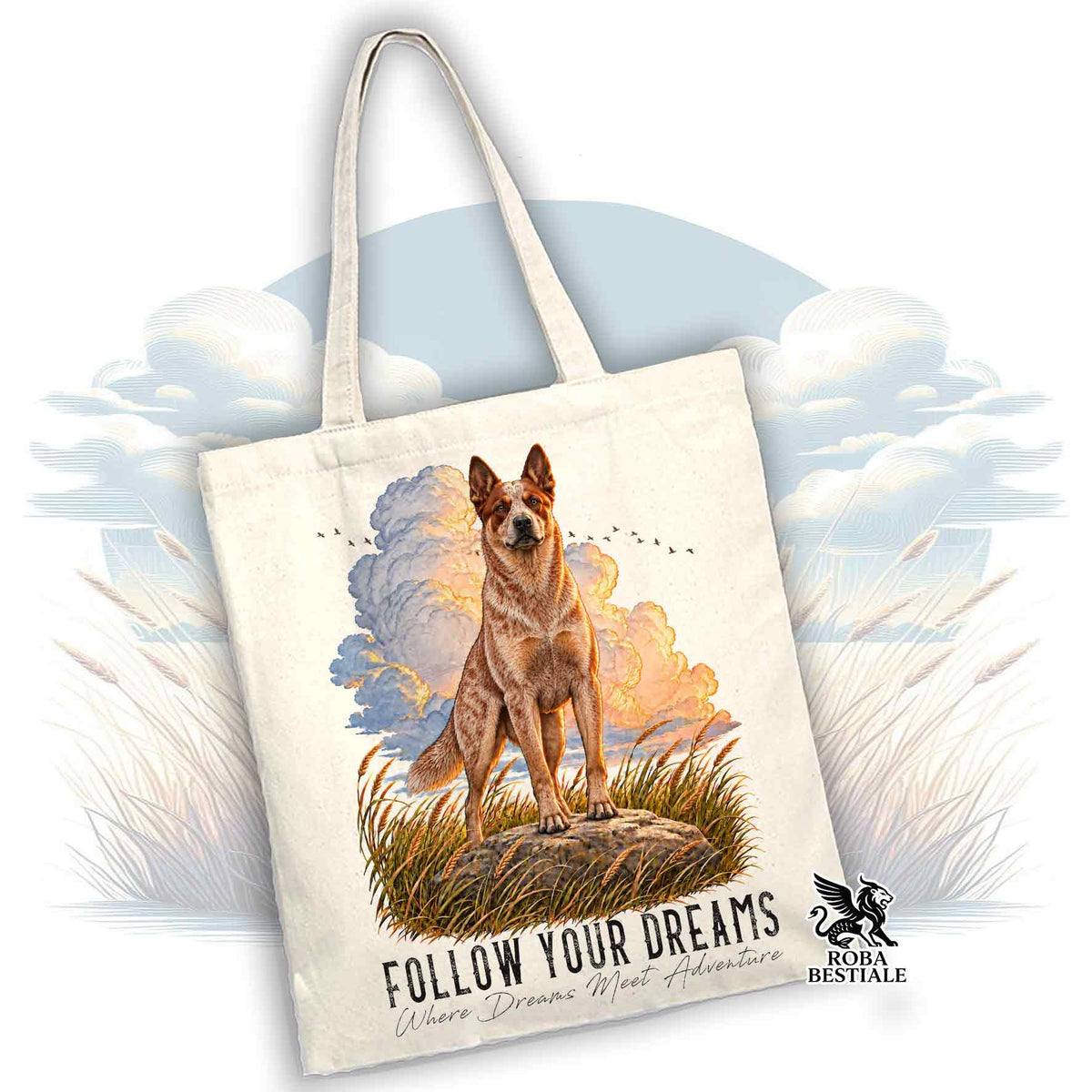 Sac fourre-tout "DREAM" - Bouvier Australien Rouge - Plusieurs coloris disponibles, 100% Coton