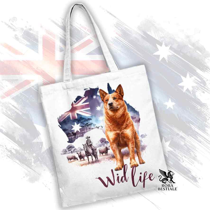 Borsa Tote Bag, stampata con un Australian Cattle Dog, grafica Australian Wild Life