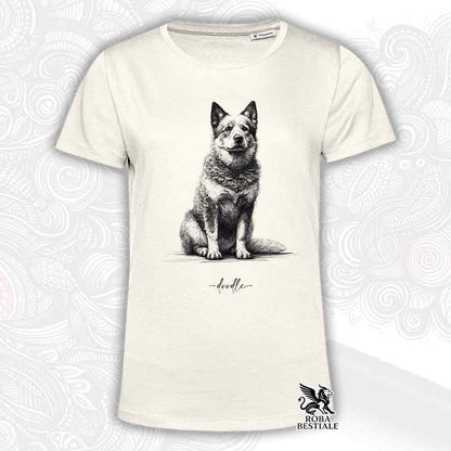 T-shirt beige stampata con un Australian Cattle Dog, grafica Doodle