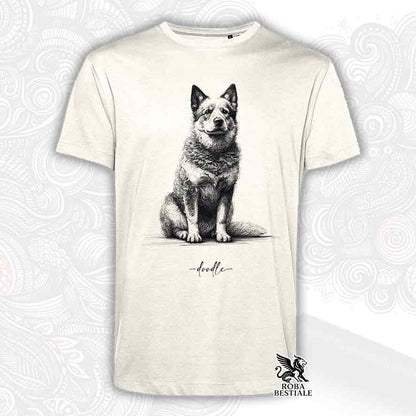 T-shirt beige stampata con un Australian Cattle Dog, grafica Doodle