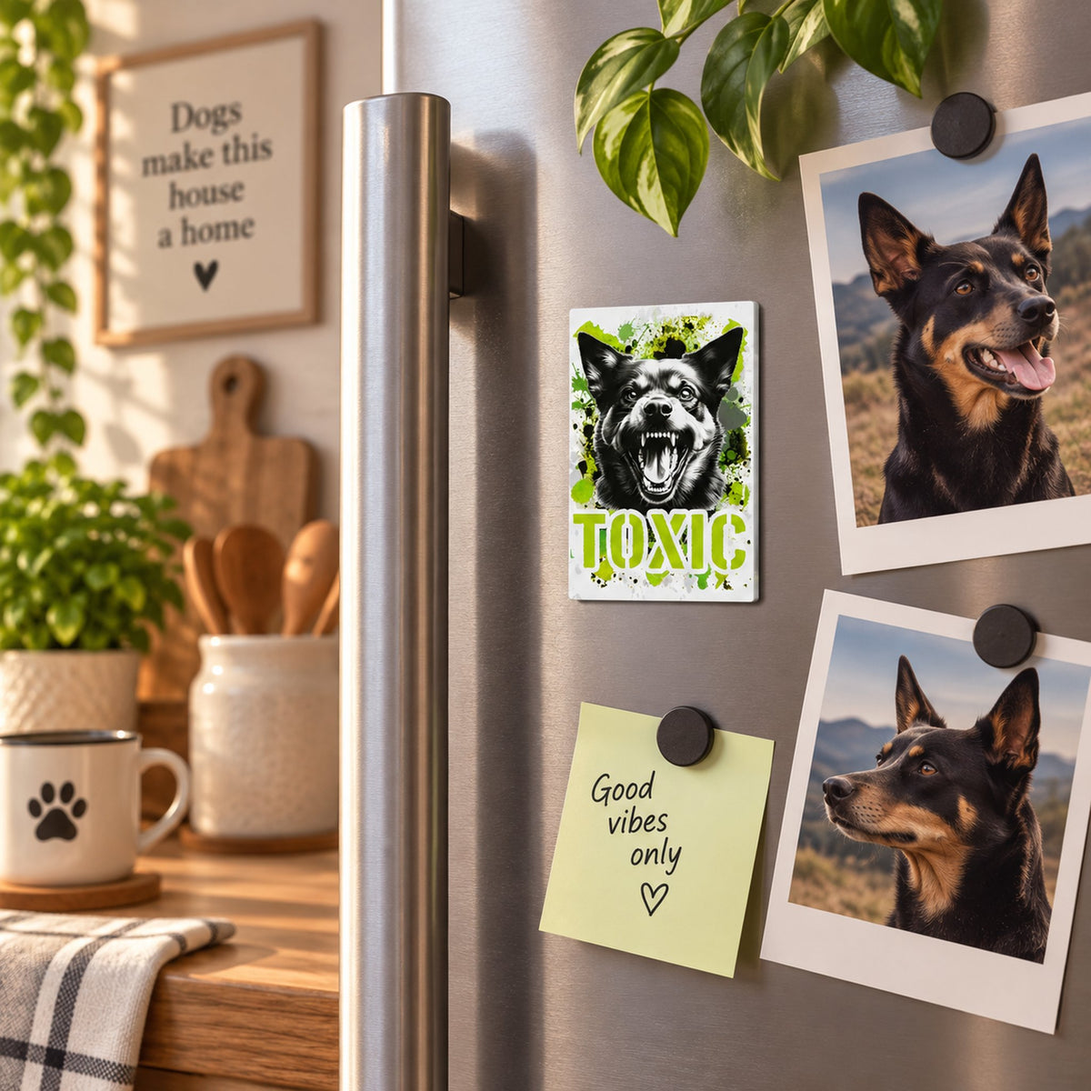 Calamita in MDF con la stampa di un Australian Kelpie. Idea regalo per amanti dei cani, da Roba Bestiale