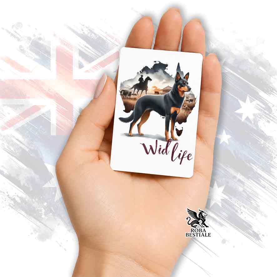 Calamita in MDF stampata con un Australian Kelpie, grafica Australian Wild Life