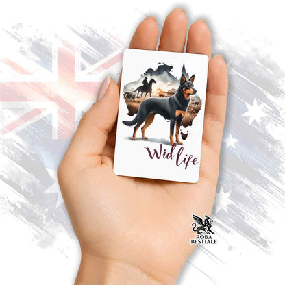Calamita in MDF stampata con un Australian Kelpie, grafica Australian Wild Life