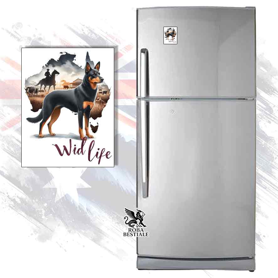 Calamita in MDF stampata con un Australian Kelpie, grafica Australian Wild Life