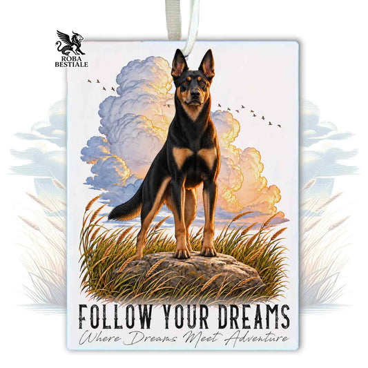 Car Air Freshener QUOTES "DREAM" - AUSTRALIAN KELPIE Black Tricolor - Felt, with cord - 7.5 x 10 cm