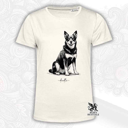 T-shirt beige stampata con un Australian Kelpie, grafica Doodle