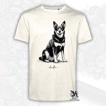T-shirt beige stampata con un Australian Kelpie, grafica Doodle