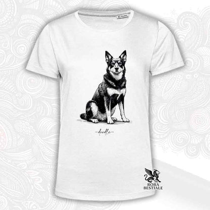 T-shirt bianca stampata con un Australian Kelpie, grafica Doodle