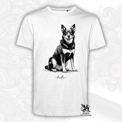 T-shirt bianca stampata con un Australian Kelpie, grafica Doodle