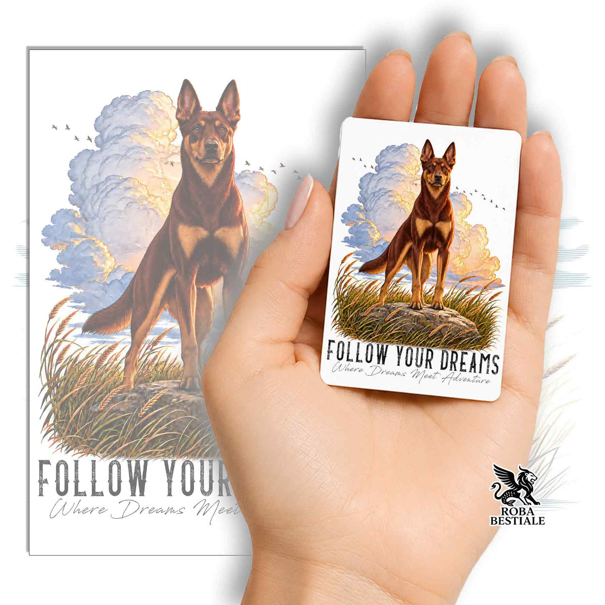 Aimant QUOTES "RÊVE" - KELPIE AUSTRALIEN Chocolat - en MDF, 7x5 cm