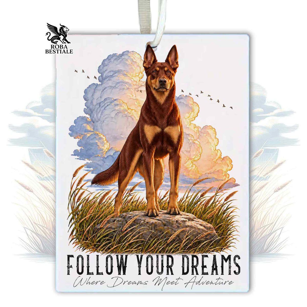 Désodorisant Voiture CITATIONS "RÊVE" - KELPIE AUSTRALIEN Chocolat - En Feutre, avec cordon - 7,5 x 10 cm