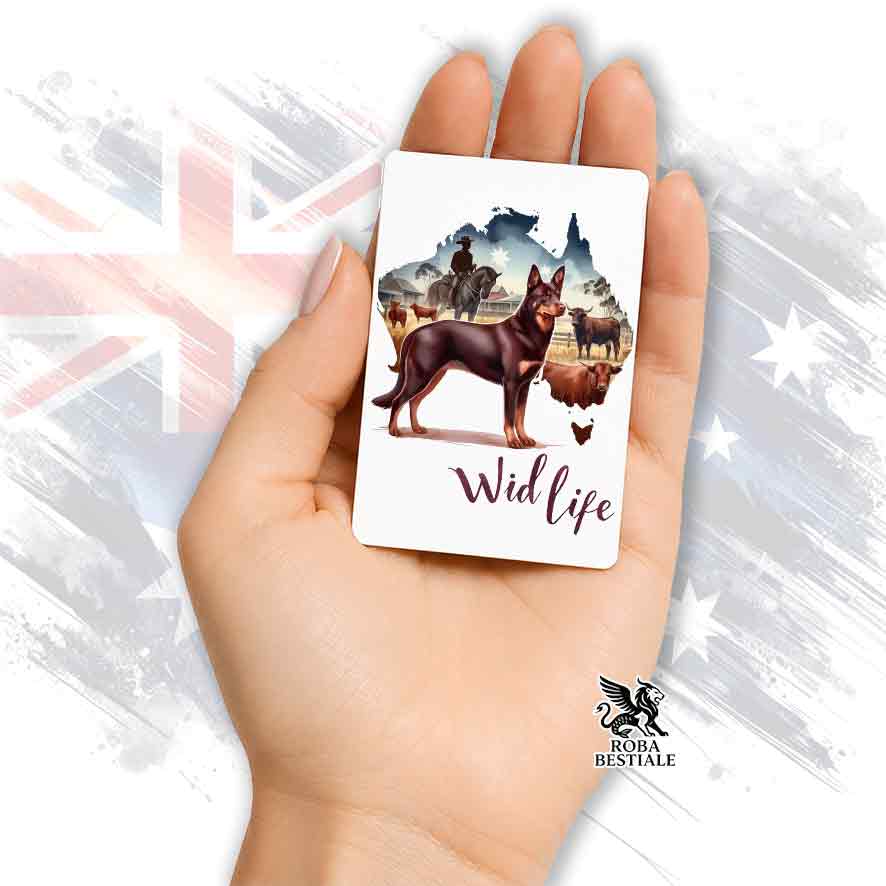 Calamita in MDF stampata con un Australian Kelpie, grafica Australian Wild Life