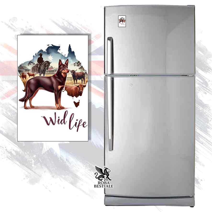 Calamita in MDF stampata con un Australian Kelpie, grafica Australian Wild Life
