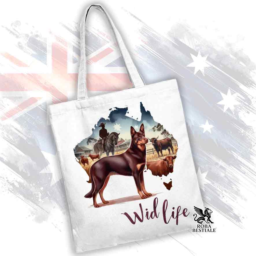 Borsa Tote Bag, stampata con un Australian Kelpie, grafica Australian Wild Life