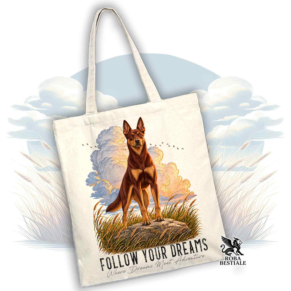 Shopper QUOTES "DREAM" - KELPIE AUSTRALIEN Chocolat - Plusieurs couleurs disponibles, 100% Coton