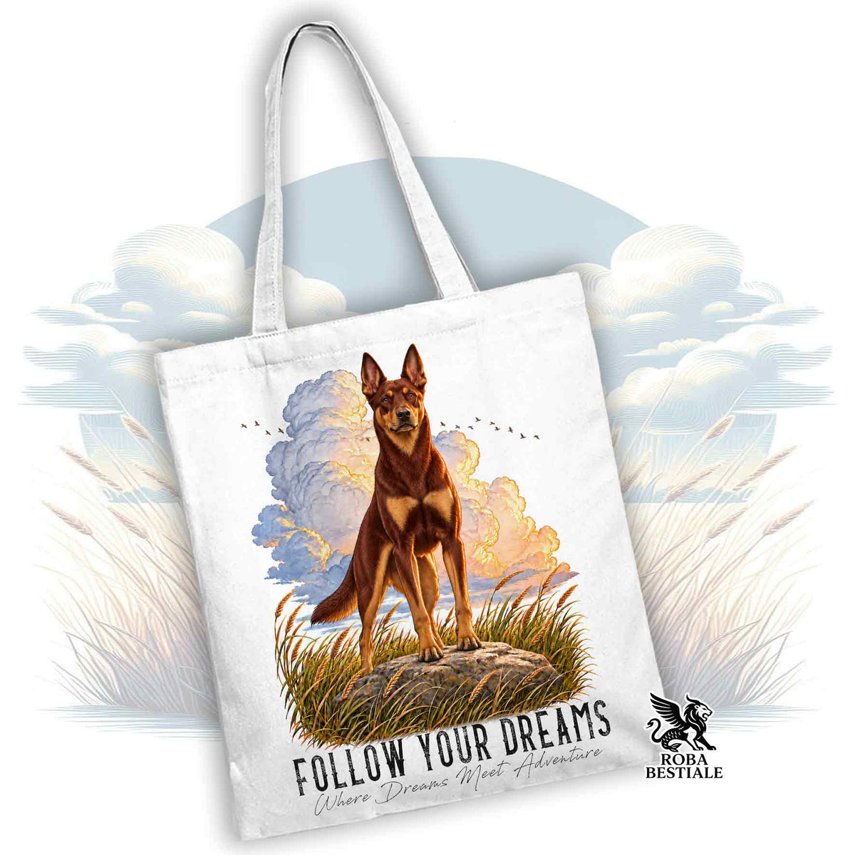 Shopper QUOTES "DREAM" - KELPIE AUSTRALIEN Chocolat - Plusieurs couleurs disponibles, 100% Coton