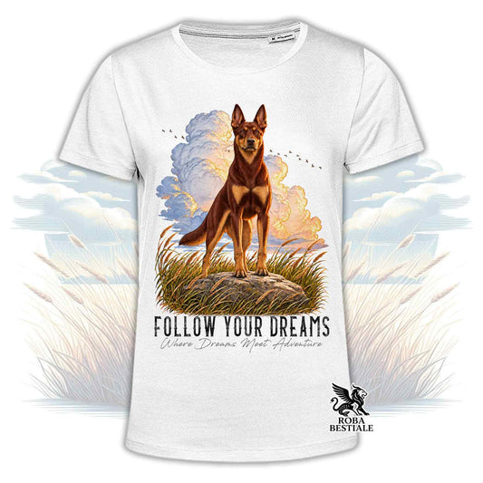 T-shirt bianca con stampa cane in posa e logo Roba Bestiale