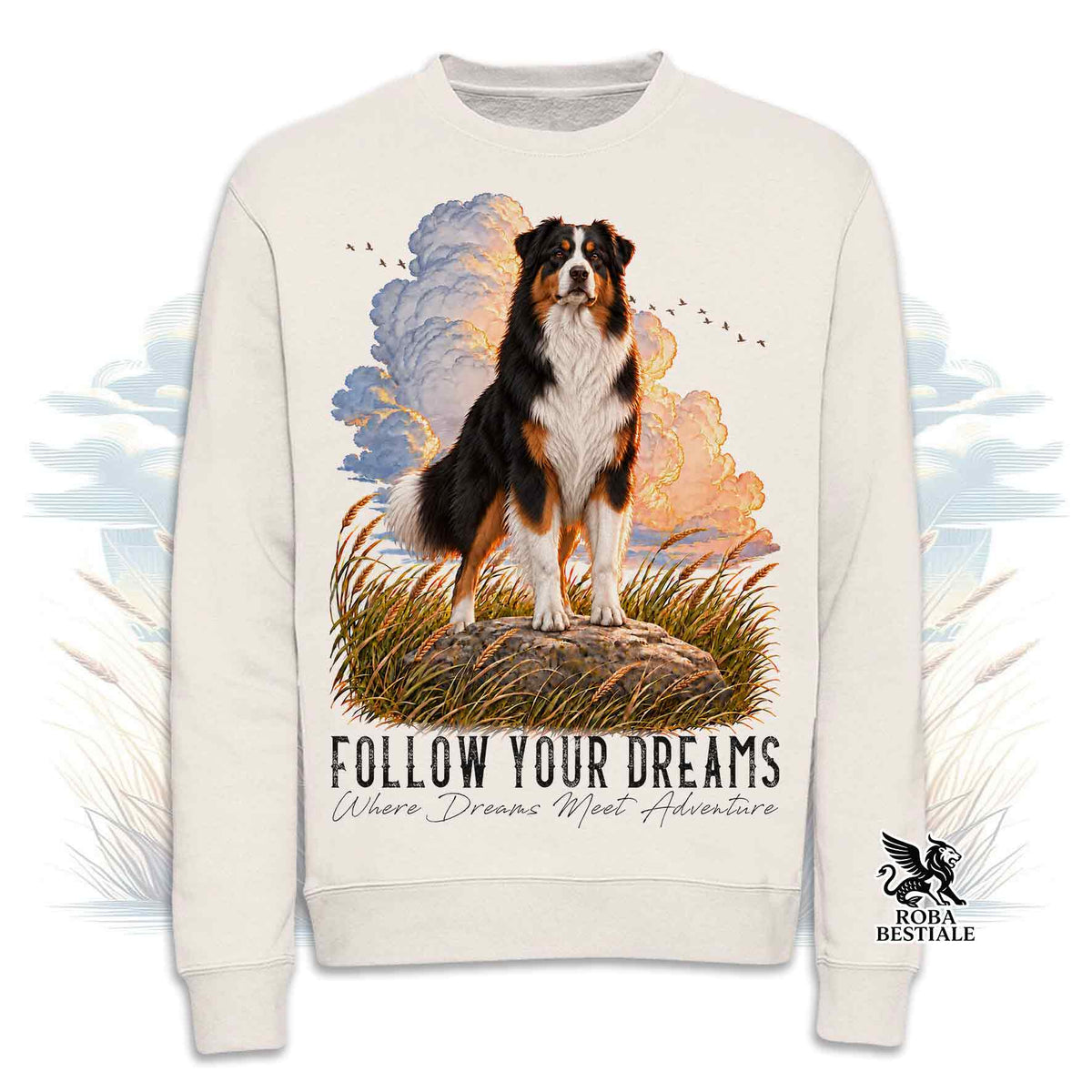 Felpa AUSTRALIAN SHEPHERD Black Tricolor - Girocollo - Collezione Dream