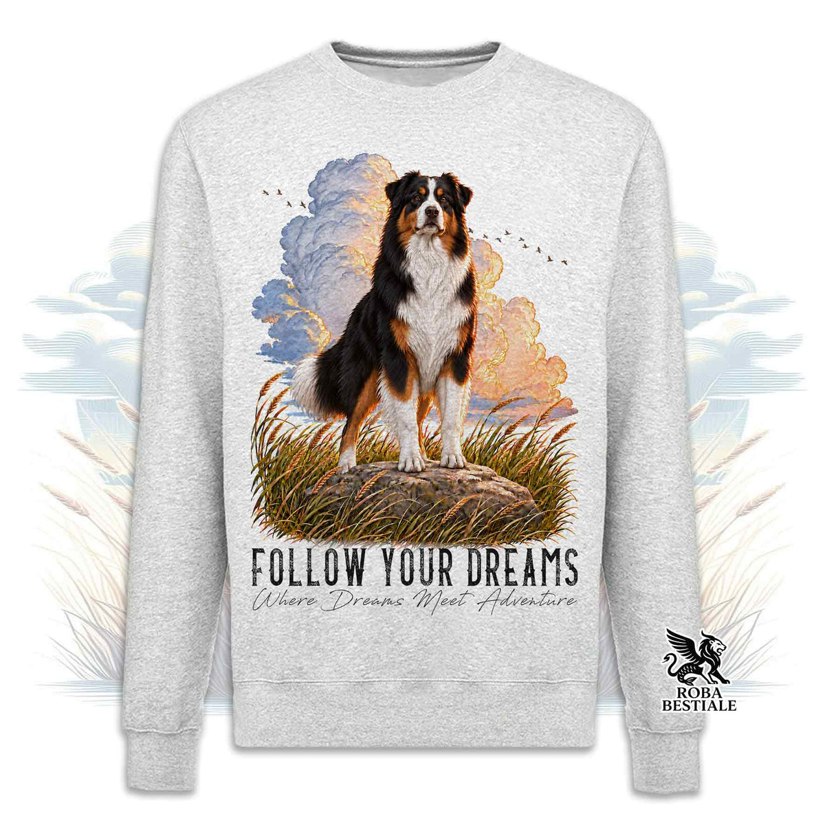 Felpa AUSTRALIAN SHEPHERD Black Tricolor - Girocollo - Collezione Dream
