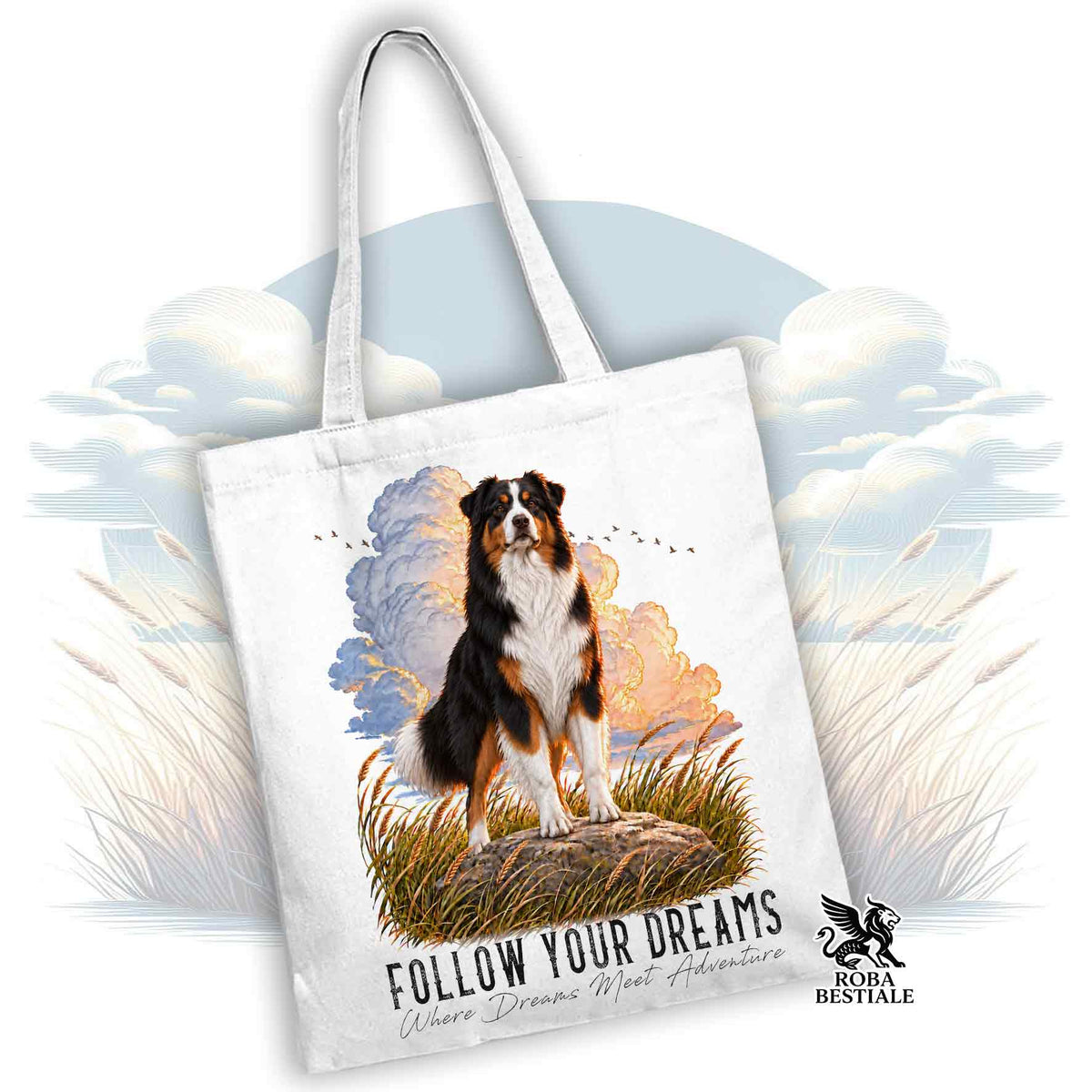 Tote Bag AUSTRALIAN SHEPHERD Black Tricolor - Collezione Dream