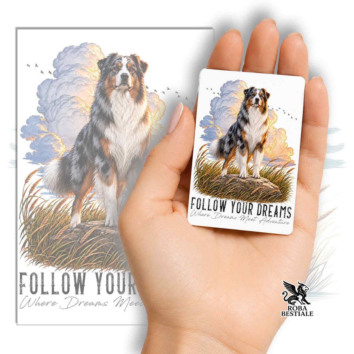 Magnet QUOTES "RÊVE" - BERGER AUSTRALIEN Blue Merle - en MDF, 7x5 cm