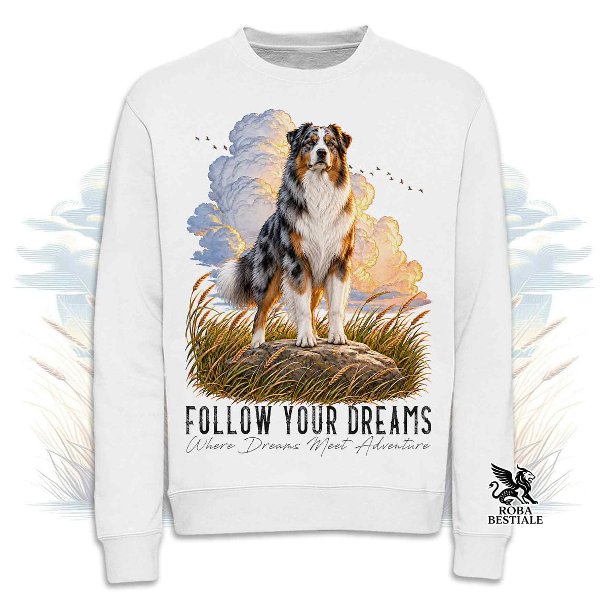 Felpa AUSTRALIAN SHEPHERD Blue Merle - Girocollo - Collezione Dream