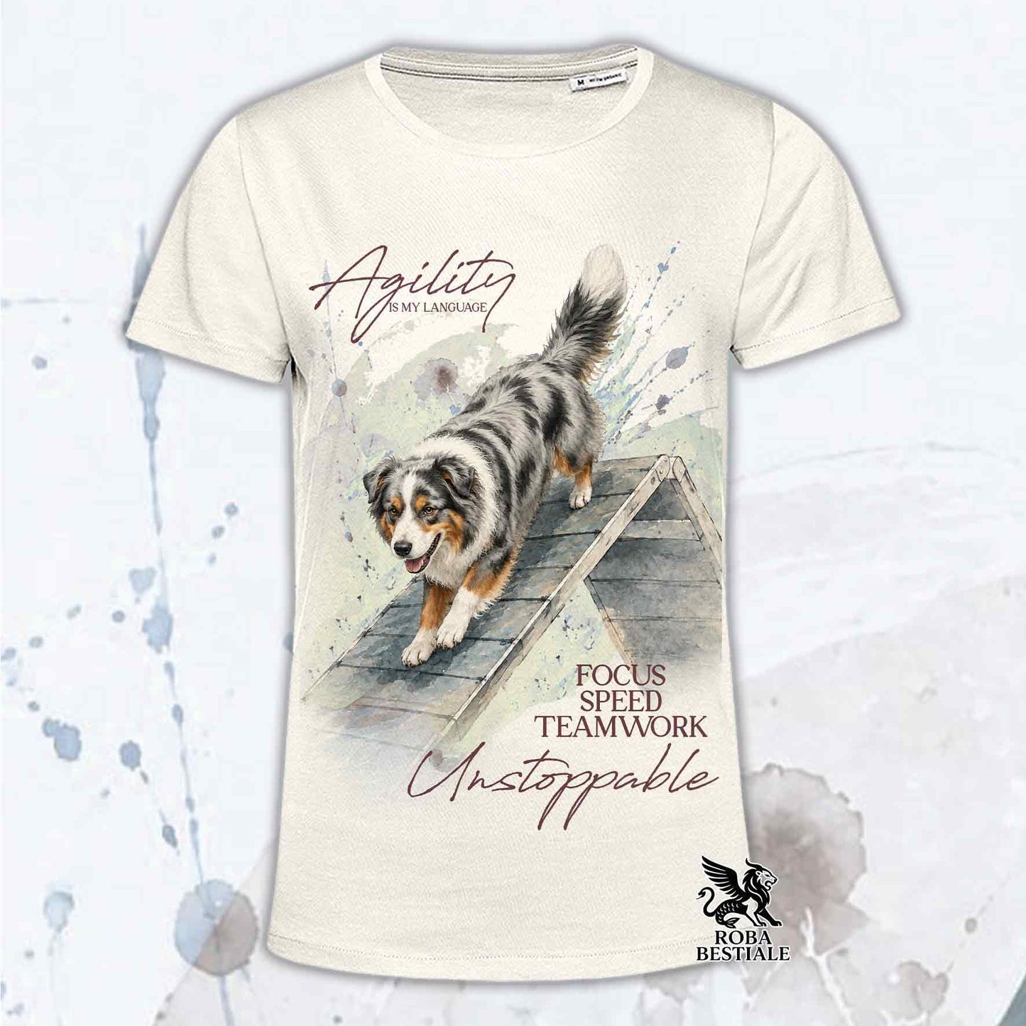 T-Shirt AUSTRALIAN SHEPHERD Blue Merle - Collezione A-Frame Agility