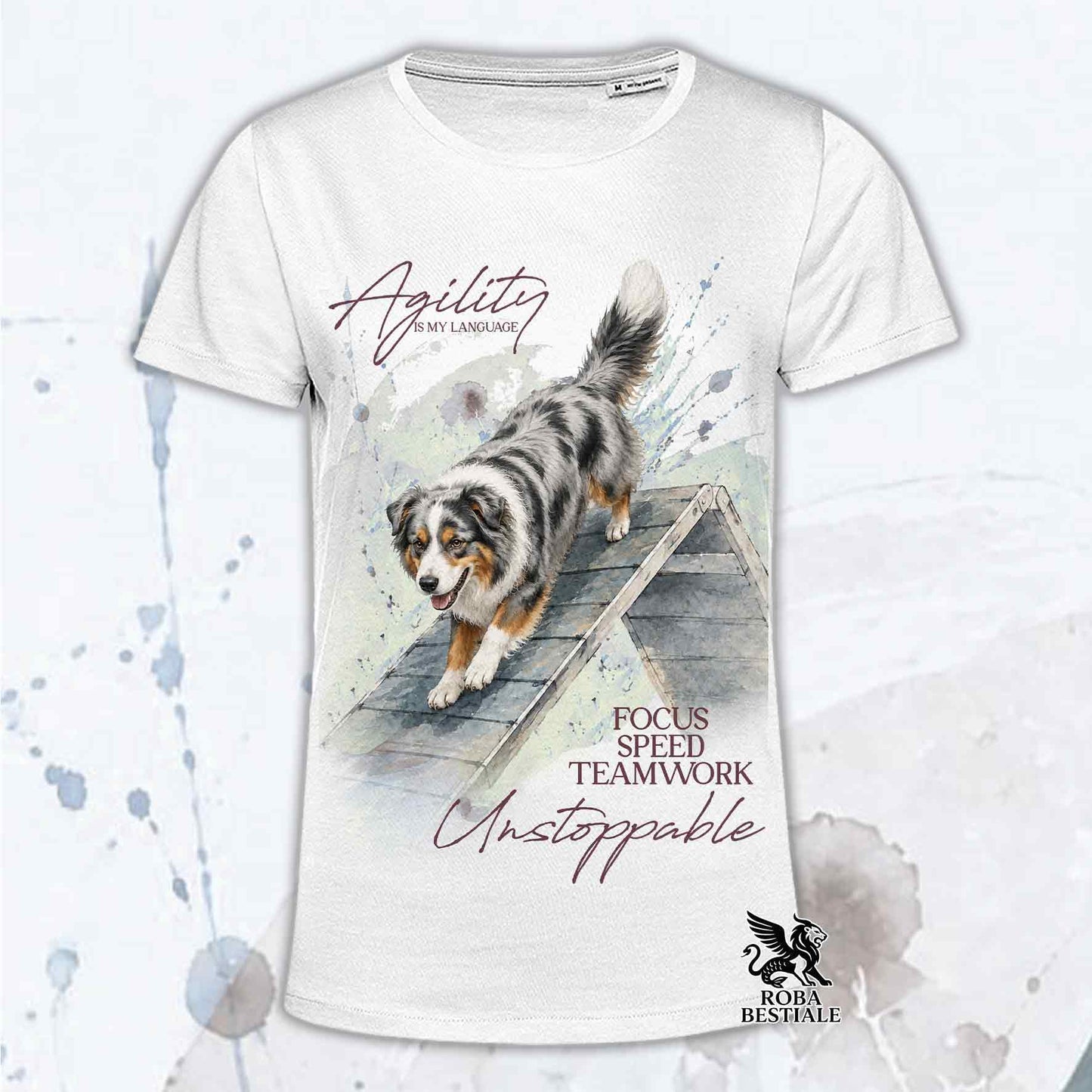 T-Shirt AUSTRALIAN SHEPHERD Blue Merle - Collezione A-Frame Agility
