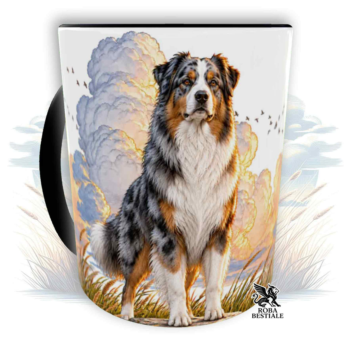 Mug QUOTES "DREAM" - AUSTRALIAN SHEPHERD Blue Merle - Ceramic, with handle and interior in different colours - 330 ml