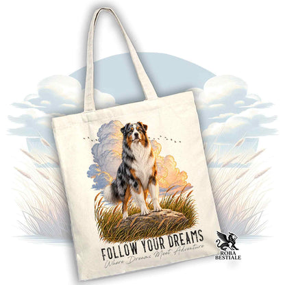 Sac cabas CITATIONS "RÊVE" - BERGER AUSTRALIEN Blue Merle - Plusieurs coloris disponibles, 100% Coton