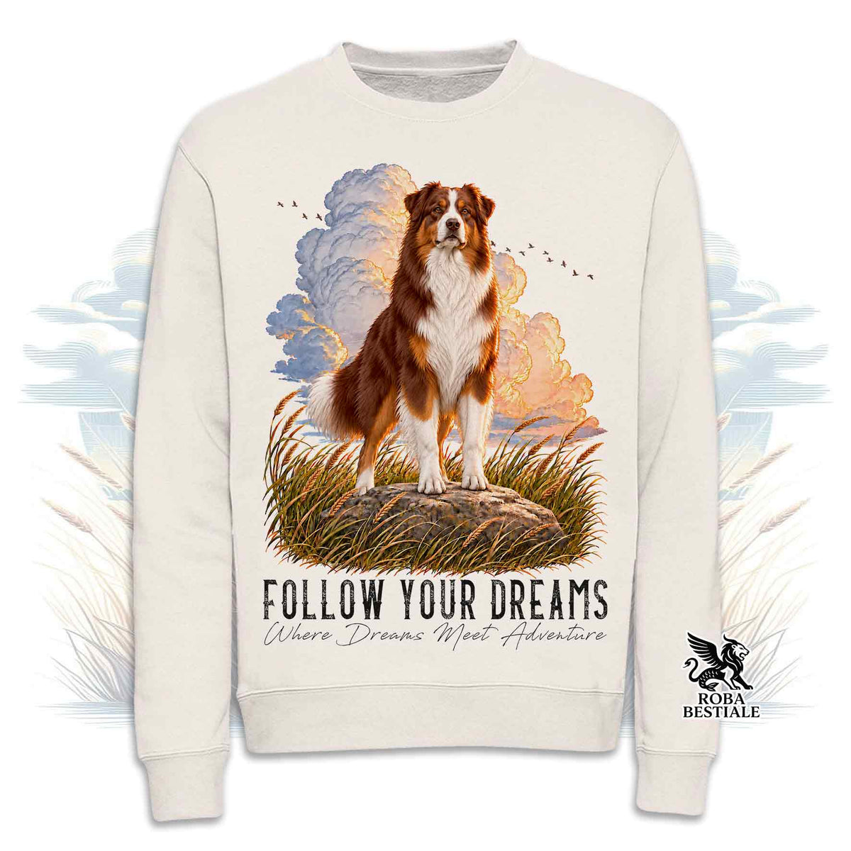 Felpa AUSTRALIAN SHEPHERD Red Tricolor - Girocollo - Collezione Dream