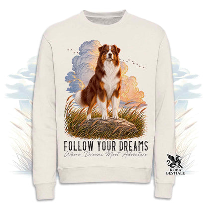 Felpa AUSTRALIAN SHEPHERD Red Tricolor - Girocollo - Collezione Dream