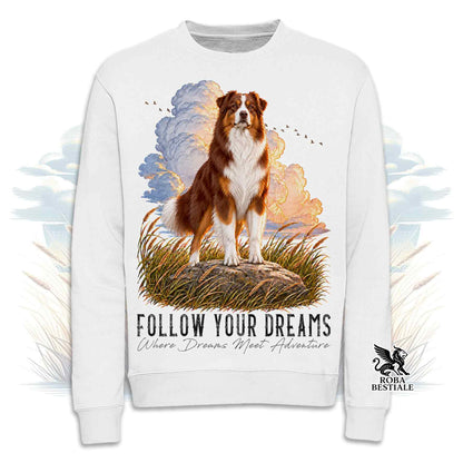 Felpa AUSTRALIAN SHEPHERD Red Tricolor - Girocollo - Collezione Dream