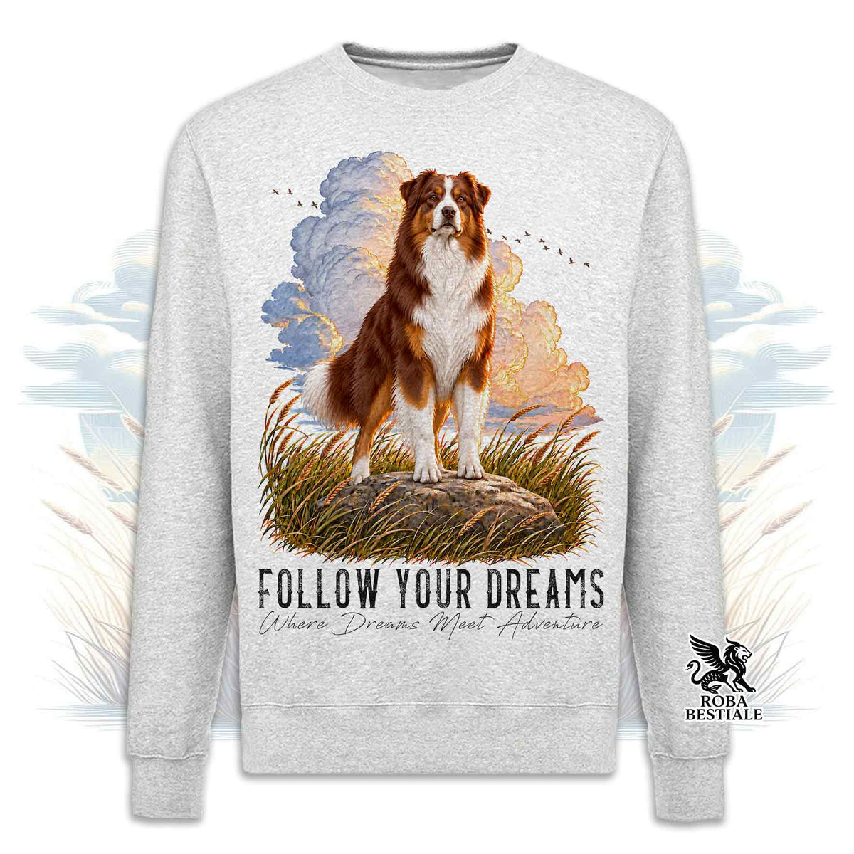 Felpa AUSTRALIAN SHEPHERD Red Tricolor - Girocollo - Collezione Dream