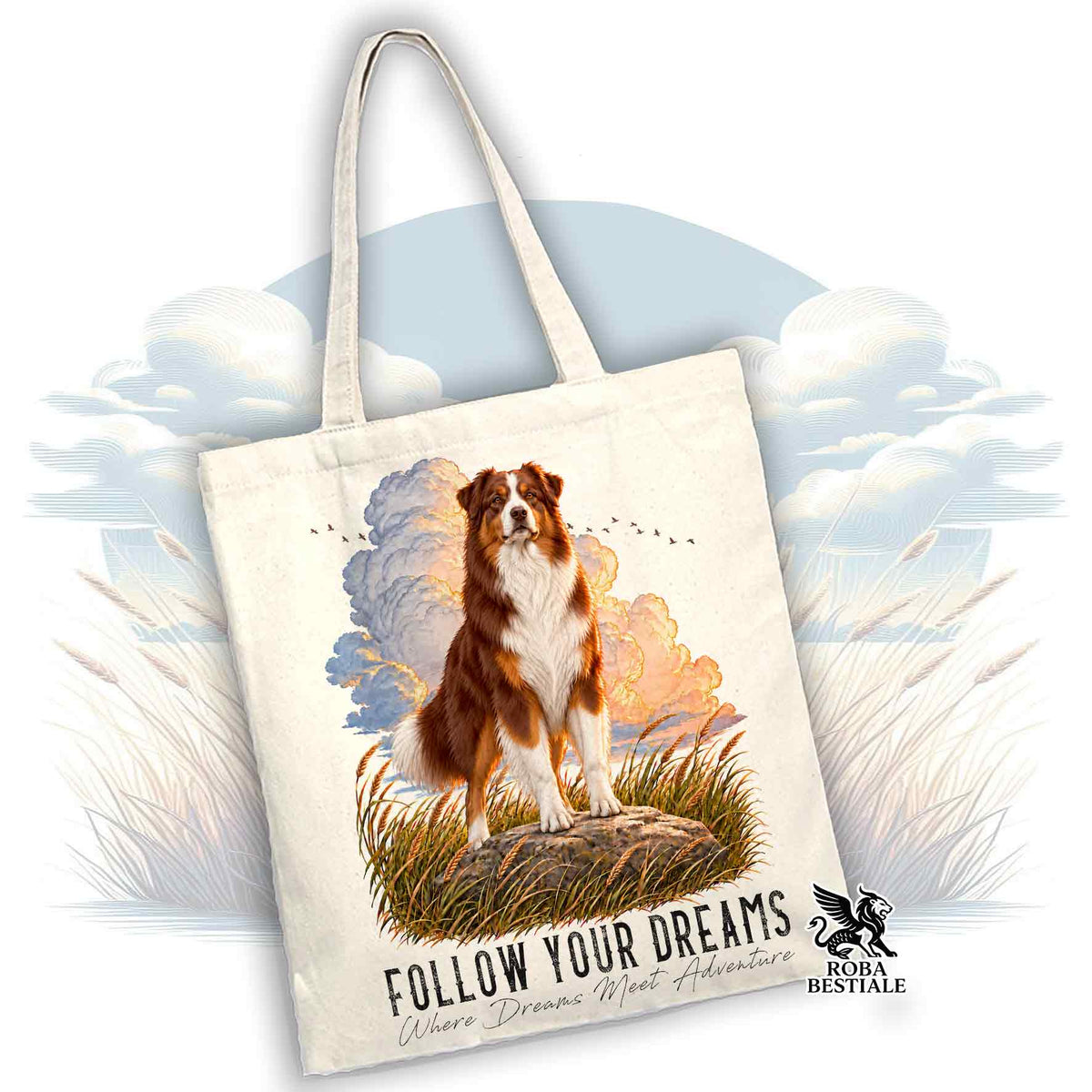 Tote Bag AUSTRALIAN SHEPHERD Red Tricolor - Collezione Dream
