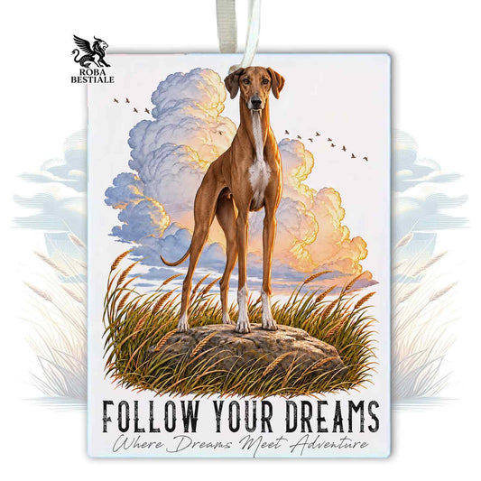 Car Air Freshener QUOTES "DREAM" - AZAWAKH - Felt, with cord - 7.5 x 10 cm
