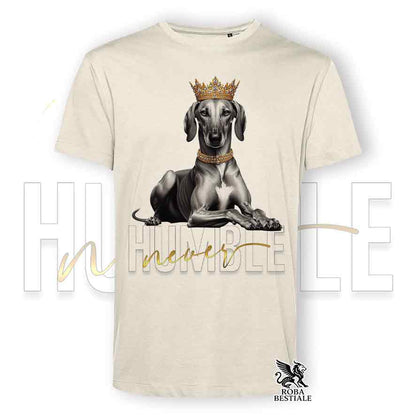 T-shirt stampata con un Azawakh, colore beige con grafica Never Humble