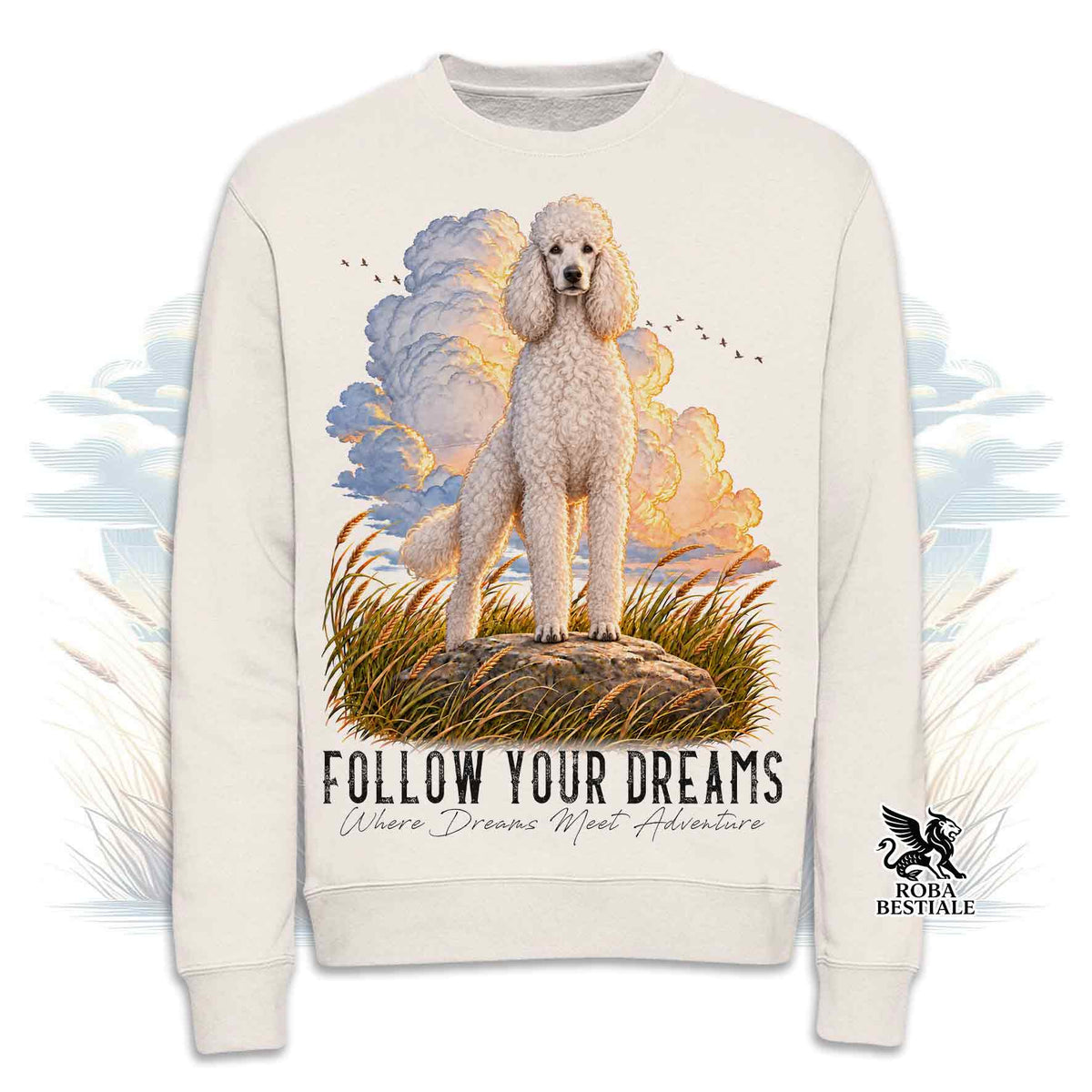 Sweat-shirt d'Hiver QUOTES "DREAM" - BARBON Grande Race Blanc - Col Rond, Unisexe - Blanc Cassé, Blanc ou Gris - du XS au 3XL