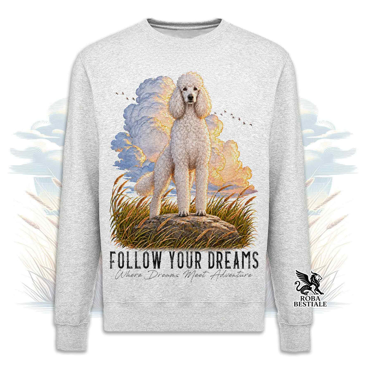 Sweat-shirt d'Hiver QUOTES "DREAM" - BARBON Grande Race Blanc - Col Rond, Unisexe - Blanc Cassé, Blanc ou Gris - du XS au 3XL