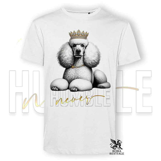 T-shirt stampata con Barbone grande mole bianco, colore bianco con grafica Never Humble