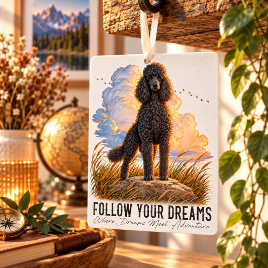 Car Air Freshener QUOTES "DREAM" - Large Black Poodle - Felt, with cord - 7.5 x 10 cm