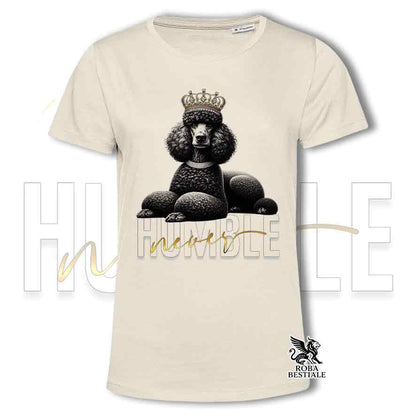 T-shirt beige stampata con un Barbone Grande Mole, grafica Never Humble