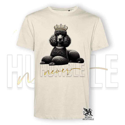 T-shirt beige stampata con un Barbone Grande Mole, grafica Never Humble