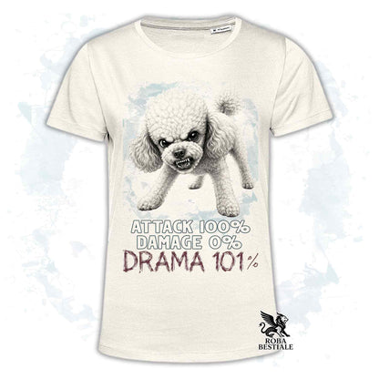 Maglietta beige stampata con un Barbone toy, collezione originale Drama 101 di Roba Bestiale 