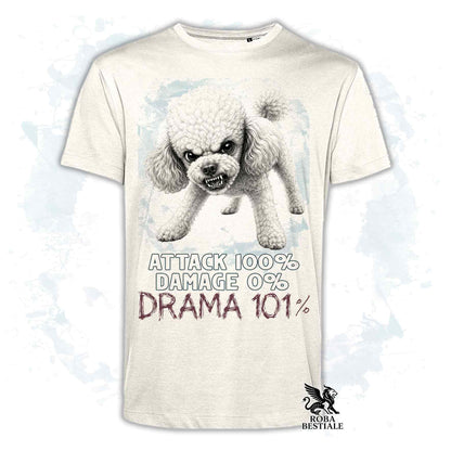 Maglietta beige stampata con un Barbone toy, collezione originale Drama 101 di Roba Bestiale 
