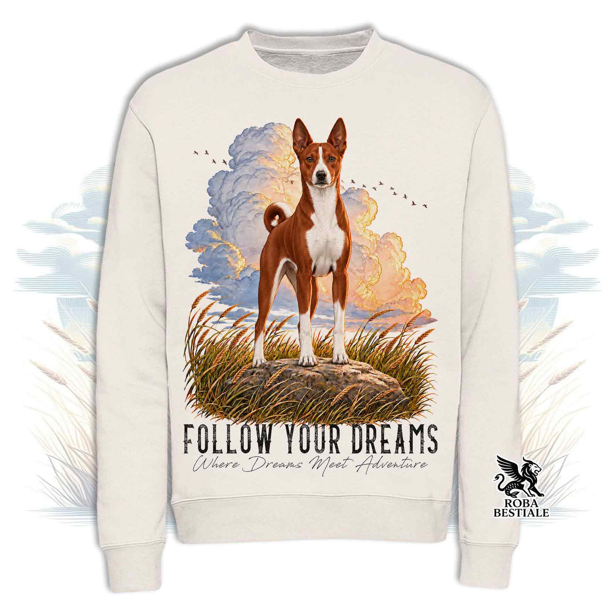 Felpa BASENJI Bianco e Rosso - Girocollo - Collezione Dream